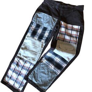 Upcycled Boho Patchwork Jeans, Brown Hippie Grunge Pants Women's Size 8 Short
